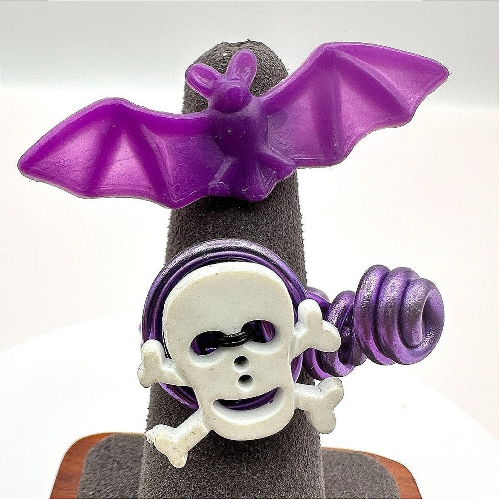 Vintage Y2K Purple Bat & Crossbones Ring Set Halloween Wire Wrap Women's Jewelry